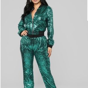 Fashion Nova All That Glimmers Sequin Set - Green